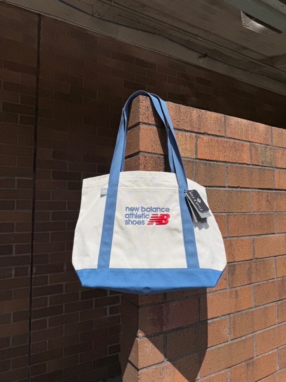 New Balance Athletic Shoes Classic Canvas Tote Shoulder Bag Sea Salt White Blue